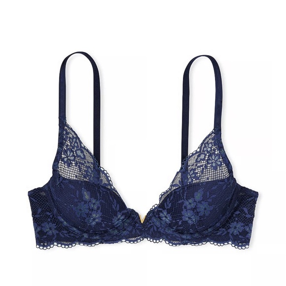Victoria’s Secret Navy Floral Plunge Bra - Size 44C - Picture 1 of 5